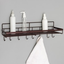 Household shelf with hooks of a share, 40.4 × 13.3 × 12.5 cm, brown color