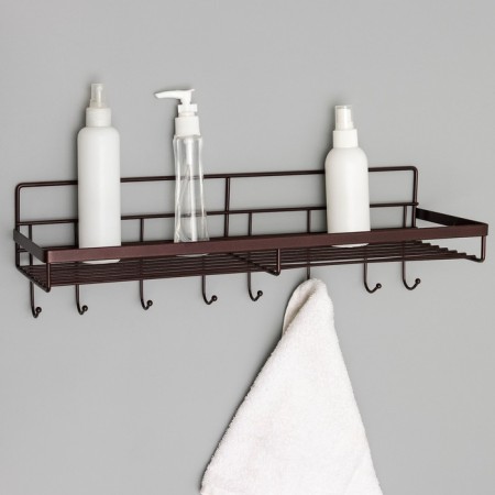 Household shelf with hooks of a share, 40.4 × 13.3 × 12.5 cm, brown color