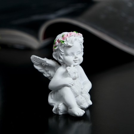 Polystone souvenir "Angel-karapus in a pink wreath with a bear" MIX 5.8x4.4x3.8 cm-1