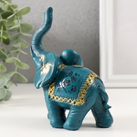 Souvenir Polystone "Blue Elephant with a Golden Pattern on the Popon" MIX 13x5x11 cm-3