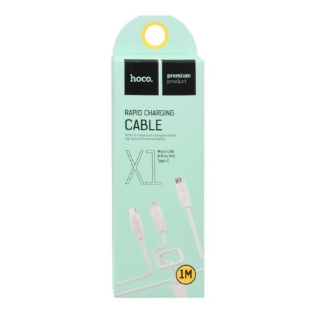 Hoco X1, microUSB/Lightning/Type -C - USB, 2.4 A, 1 m, white cable-8