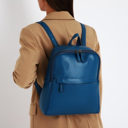 Women's backpack of artificial leather with lightning, 2 pockets, blue color-8