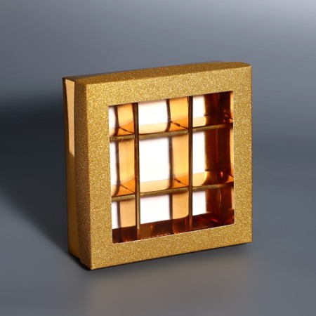 Box for 9 sweets gold glitter, 12.5 x 12.5 x 4 cm. Confectionery packaging-2