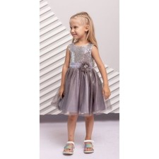 Dress for girls, height 128 cm, gray-pink color