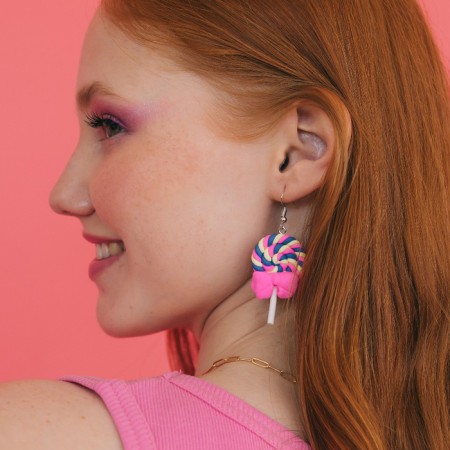 Earrings Assorted "Sweets" Lollows with a bow, the color is pink-violet-1