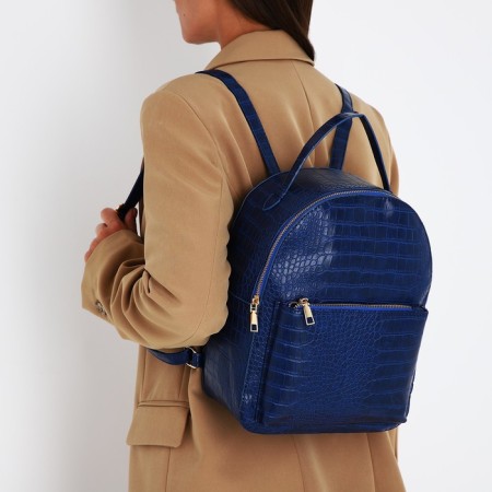 Women's backpack made of artificial leather with lightning, 1 pocket, blue color-6