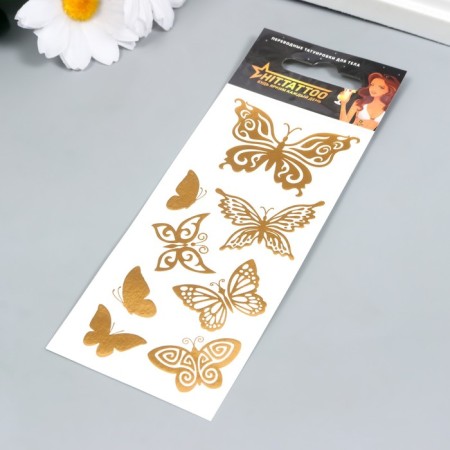 Golden butterflies tattoo 5.6x15 cm-1