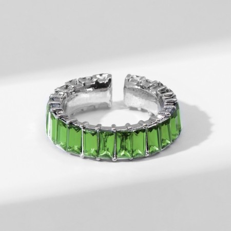 Ring "Trend" parallel, green color in silver, dimensionless (from 17 size)-1