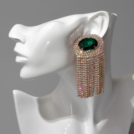 Hanging earrings with rhinestones "Burleske" Sunny shine, colored in gold, 9 cm-2