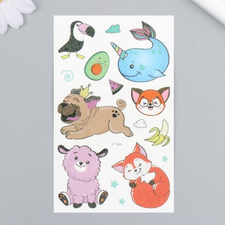 Tattoo on the body color "Funny animals" sequins 12x7.5 cm
