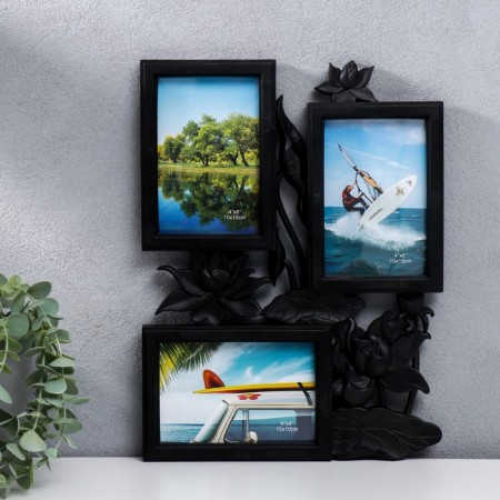 Photo frame plastic in 3 photos 10x15 cm "Lotuses" black 36x27 cm