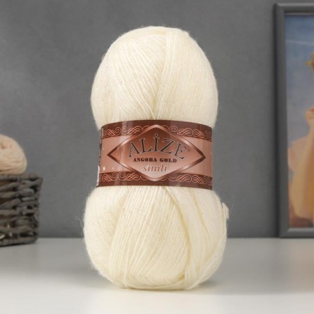 Yarn "Angora Gold Simli" 75% acrylic, 20% wool, 5% metallic 500m/100g (62 cream)