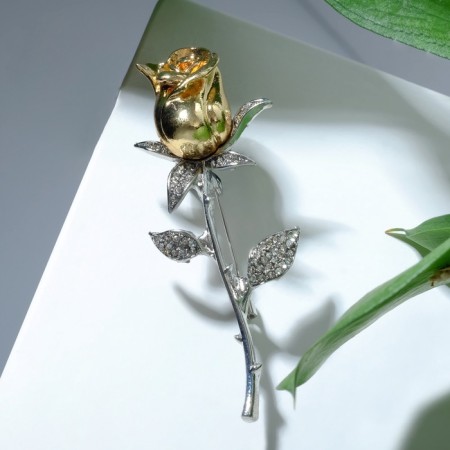 Brooch "Flower" rose, white color in silver-gold-3