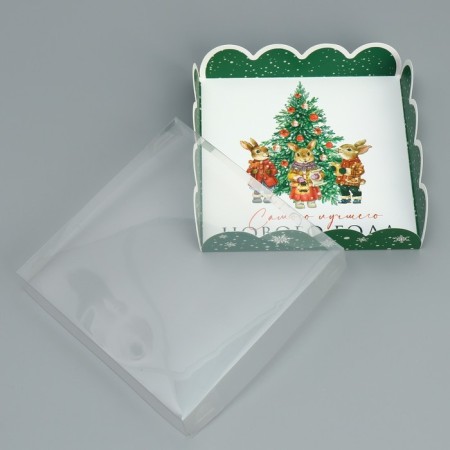 Box for confectionery with PVC lid "Bunny", 13 x 13 x 3 cm, new year-4
