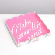Bearbox, confectionery packaging with PVC lid, Make Your Life Sweet, 18 x 18 x 3 cm