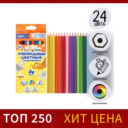 Pencils 24 colors Calligrata, economical, sharpened, hexagonal, plastic, cardboard packaging, euro suspension-1
