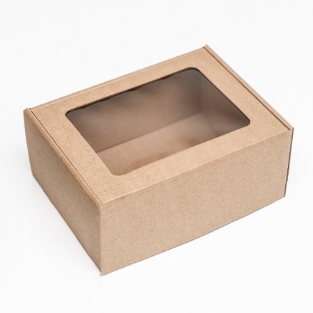 Boxing box, brown with a window, 22 x 16.5 x 9.5 cm-2