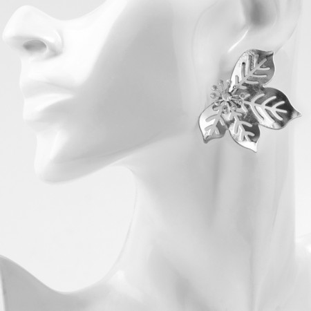 Earrings Metal "Style" sheet, maple, silver color-3