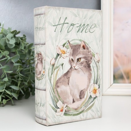 Safe Brush Tow to the leatherette "Gray kitten with flowers" 21x13x5 cm