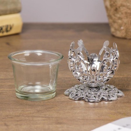 Glass 1 Candle "Pattern", silver color-4