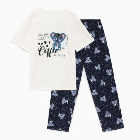 Female homemade set (T -shirt/pants), white/blue color, size 60