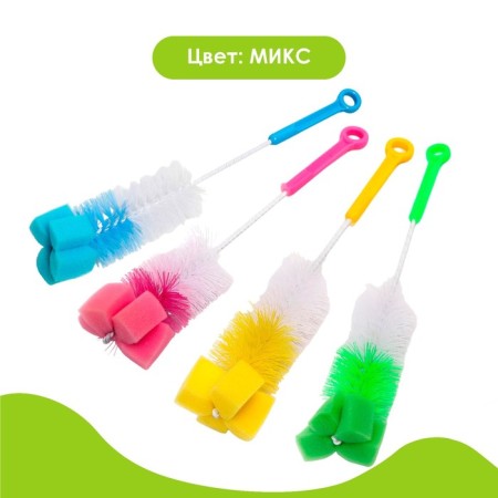 Brush for bottles, with a sponge, color mix-1