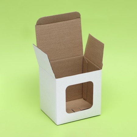 Box under a mug, with a window, white 12 x 9.5 x 12 cm-2