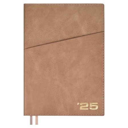 Dated 2025 diary, Escalada, A5+ 176 sheets, integral cover, artificial leather, foil embroidery, lies, block 80 g/m2, beige