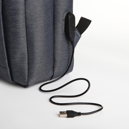 City backpack on a zipper, 2 pockets, with USB, gray color-6