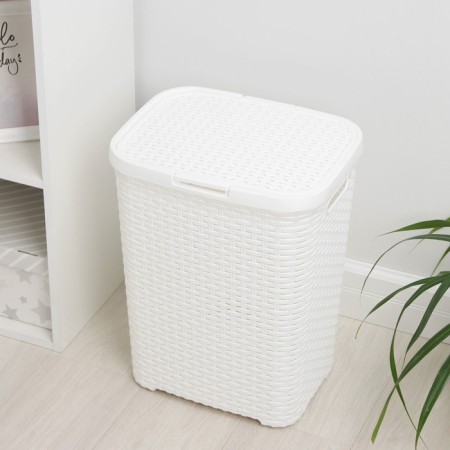 Besnaya basket with a rattan lid, 40 l, 37 × 29 × 48 cm, white color-2