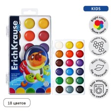 Акварель 18 цветов ErichKrause "Kids Space Animals", медовая, в пластиковой коробке, с УФ защитой яркости
