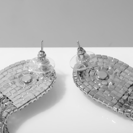 Hanging earrings with rhinestones "Waterfall" semicircle, 11 threads, white color in silver, 14 cm-2
