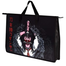 Folder for drawings and drawings A3, 450 x 330 x 90 mm, handles, plastic, zipper on top, Phoenix dance with katana