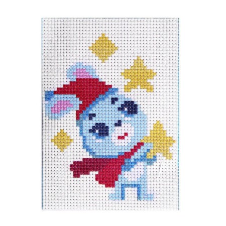 Set for creativity. New Year's embroidery with a cross "New Year! Bunny with a star ", 14 x 10 cm-2