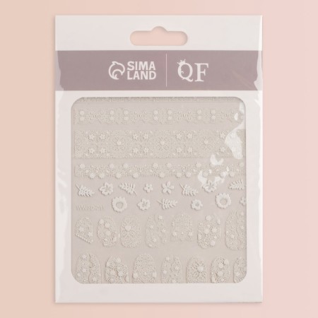 Nail stickers "lace", voluminous, white color-2