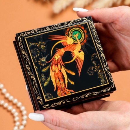 Casket "Firebird", 10 × 10 cm, lacquer miniature-2