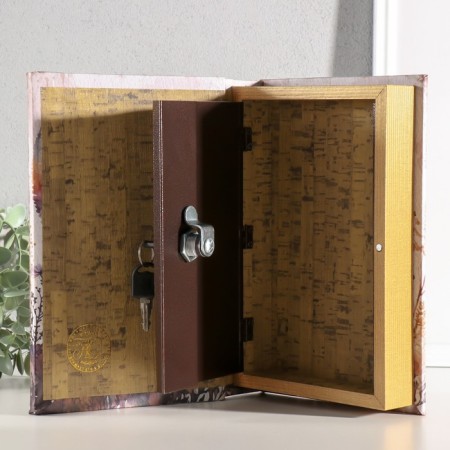 Safe-book wood, leatherette, Dragonfly and Flowers mirror 24x16x5 cm-2
