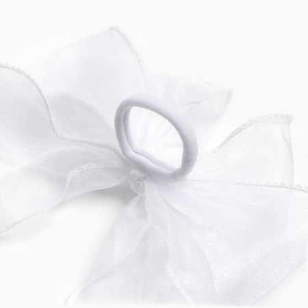 Outlet. Hair bow on elastic band, white, 6x25 cm, princesses-4