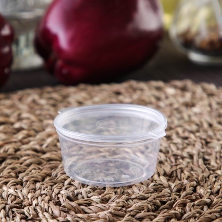 Plastic disposable sauce, 50 ml, with a non -proceeding lid, the color is transparent-1