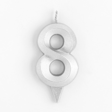 Candle in the Cake "Fine", number "8", silver metallic, 6.5 cm-2