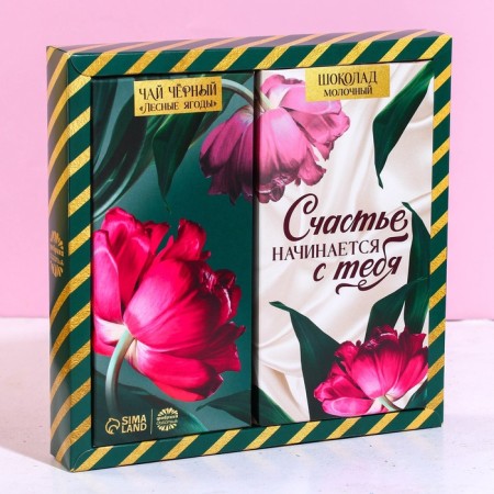 Gift set “Happiness Starts with you”: Black tea with forest berries 50 g, milk chocolate 70 g.-1