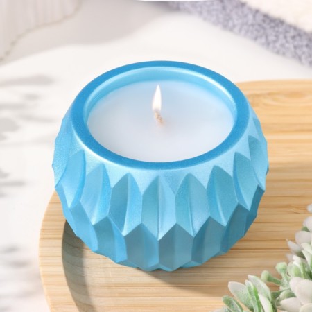 Candle "Shar" in a candlestick with sharp faces of gypsum, 7x6cm, blue