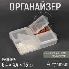 Organizer for beads, 6.4 × 4.4 × 1.3 cm, the color is transparent