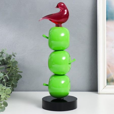 Polystone souvenir "Bird on three apples" green 11.5x11.5x34 cm