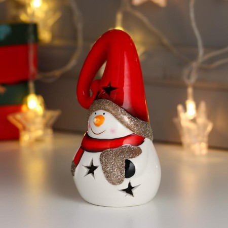 Souvenir ceramics Light "Snowman, red scarf and cap, golden heart" 13.5x7.5x7.5 cm-3