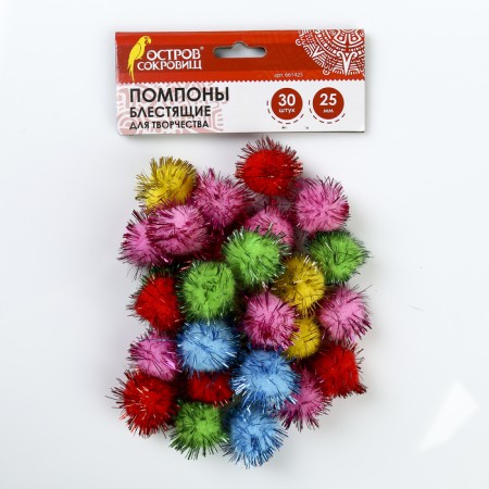 Pompons for creativity, brilliant, 5 colors, 25 mm, (set 30 pcs)-3