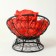 Armchair "Papasan" mini, rattan, with a red pillow, black frame, 81x68x77cm