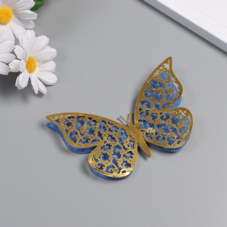 Stick paper, plastic "Flower butterflies Blue" sparkles set 12 pcs 12 cm, 10 cm 8 cm-1