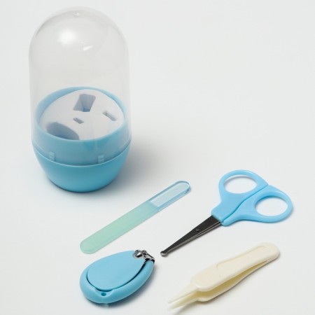 Manicure kit: scissors, forceps, saws, tweezers, blue color