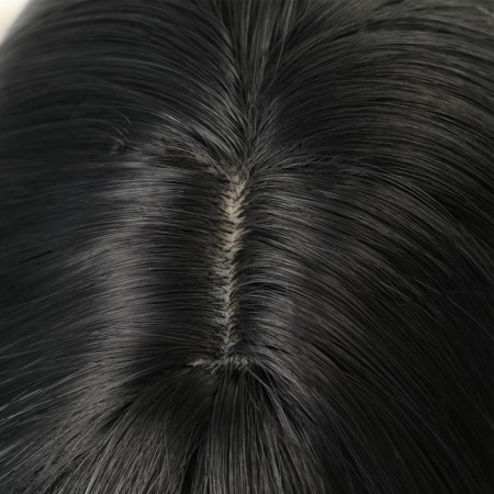 Artificial wig, with a bang, imitation of the skin, 60 cm, black/ashen color-4